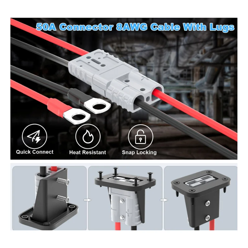 N84R 50A Battery Quick Disconnect Connector With 8AWG Wire And Mounting Bracket Extension Cable Connector Kit