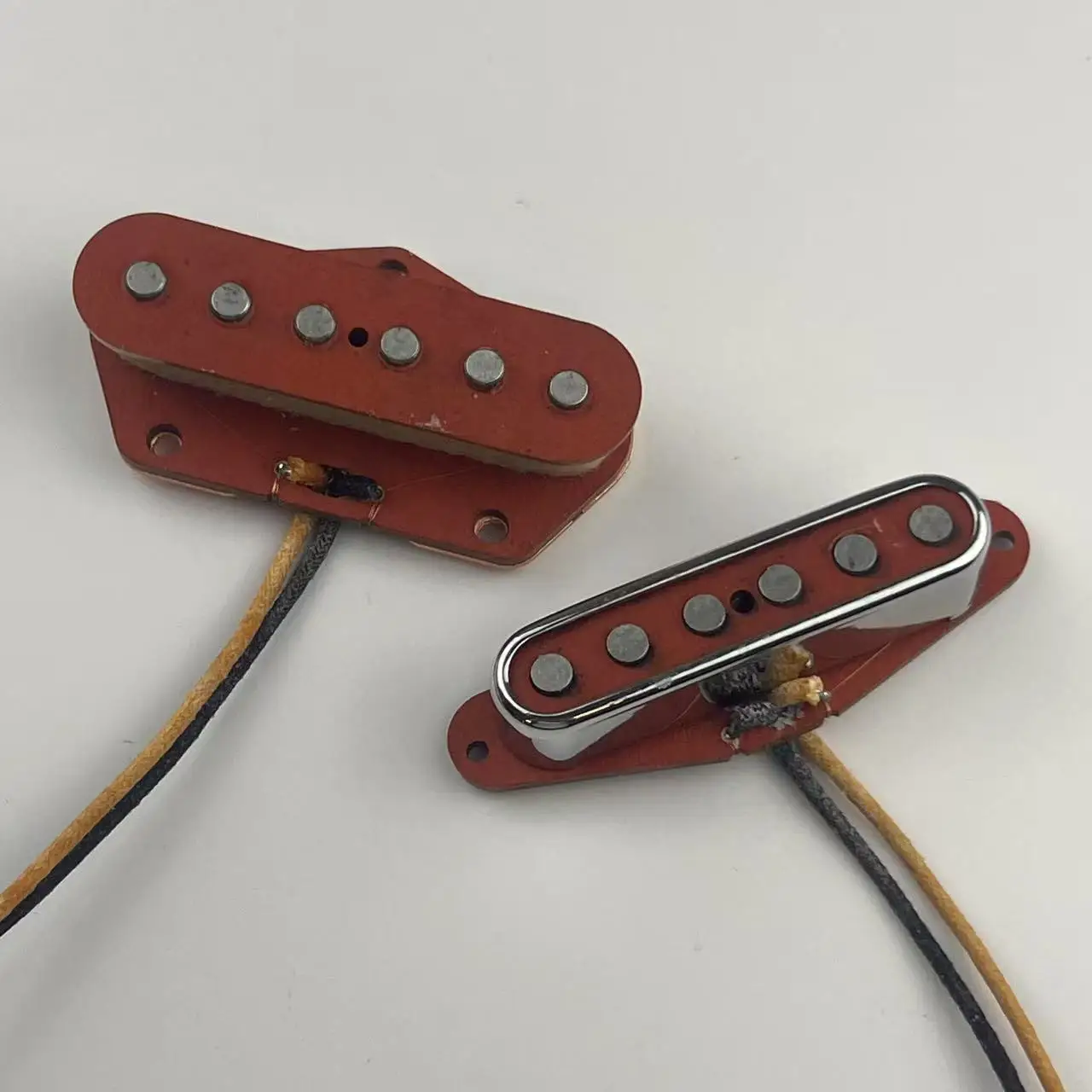 مجموعة لاقط جيتار TELE باللون الأحمر العتيق - رقبة ألنيكو 5 جرح يدويًا وجسر، غطاء كروم، ترقية سلك القماش #6