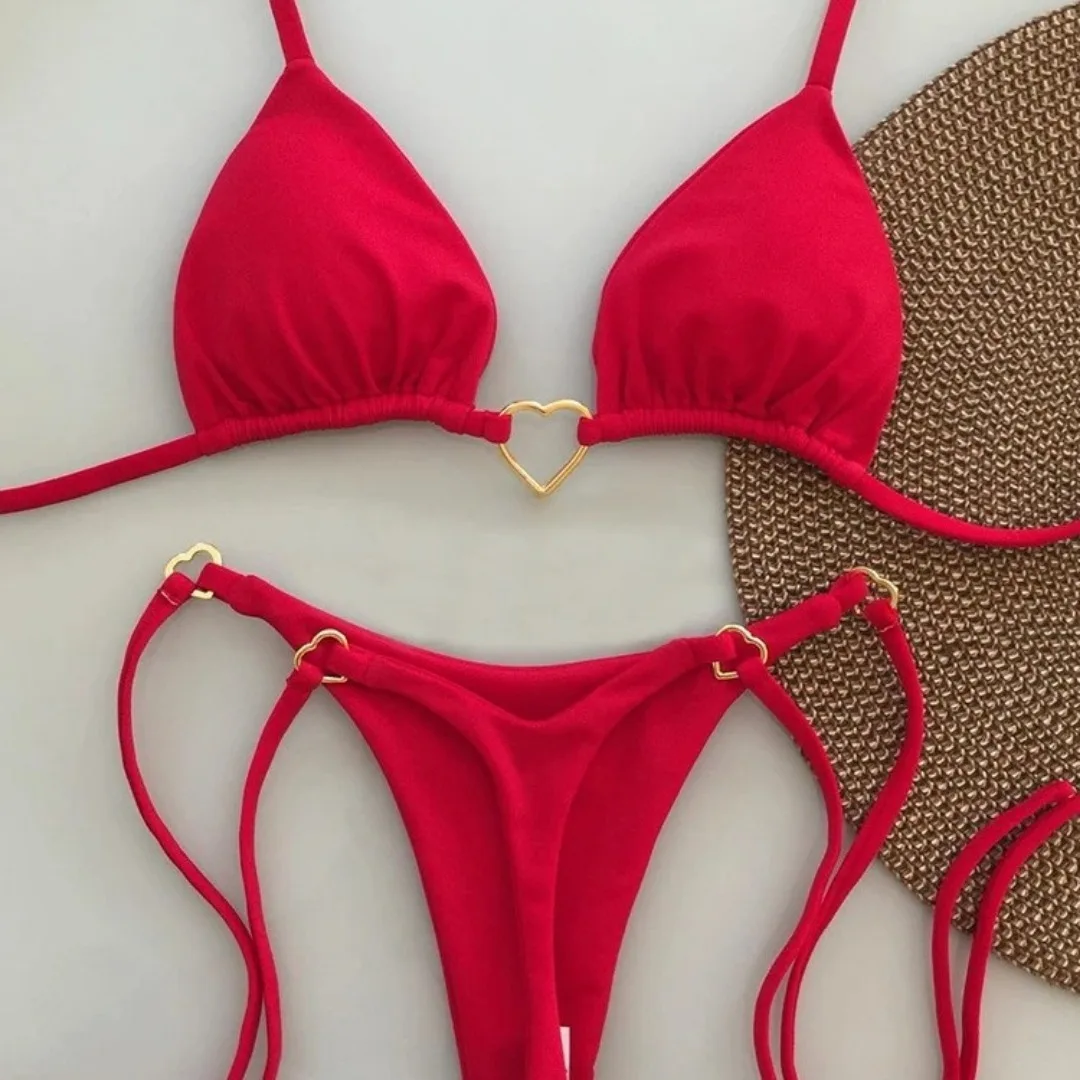

New Solid Color White Bikini Women suit Low Waist Lace-up Fashionable Swimsuit Two-piece Set