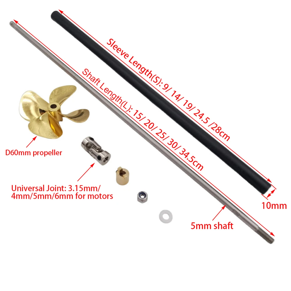 5mm RC Boat Shaft 60mm Metal Propeller Left Right Universal Joint kit for Fishing Bait Tug ROV Marine Model Upgrade Parts