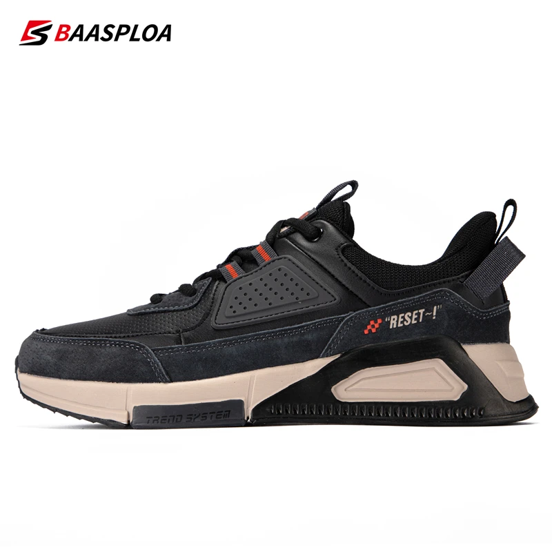 Baasploa 2022 New Arrival Men Casual Waterproof Running Sneakers Fashion Leather Skateboard Shoes Wear-Resistant Male Sport Shoe