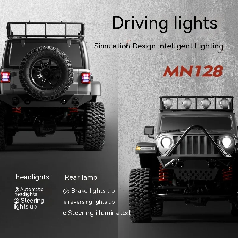 1/12 RC Crawler Car MN128 2.4G Climbing Buggy Professional with LED Light Full Scale Remote Control Cars Toys for Boys Gift