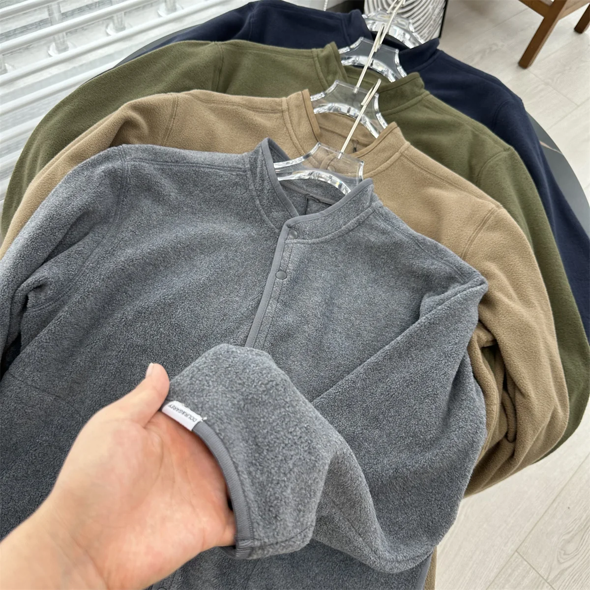 

Outdoor Men's Jaet Double-Sided Fce Stand Collar Inner Match Coat Autumn Winter Faionable Youth Stand Fit Long Sve