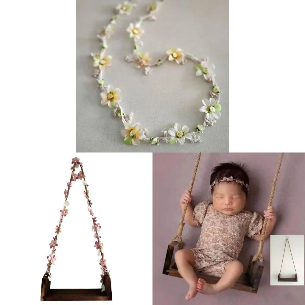 

Baby Photography Props for Boy Girl Baby Photoshoot Props Swings with Pink Yellow Flower Vine Photo Props Accesorios F19F