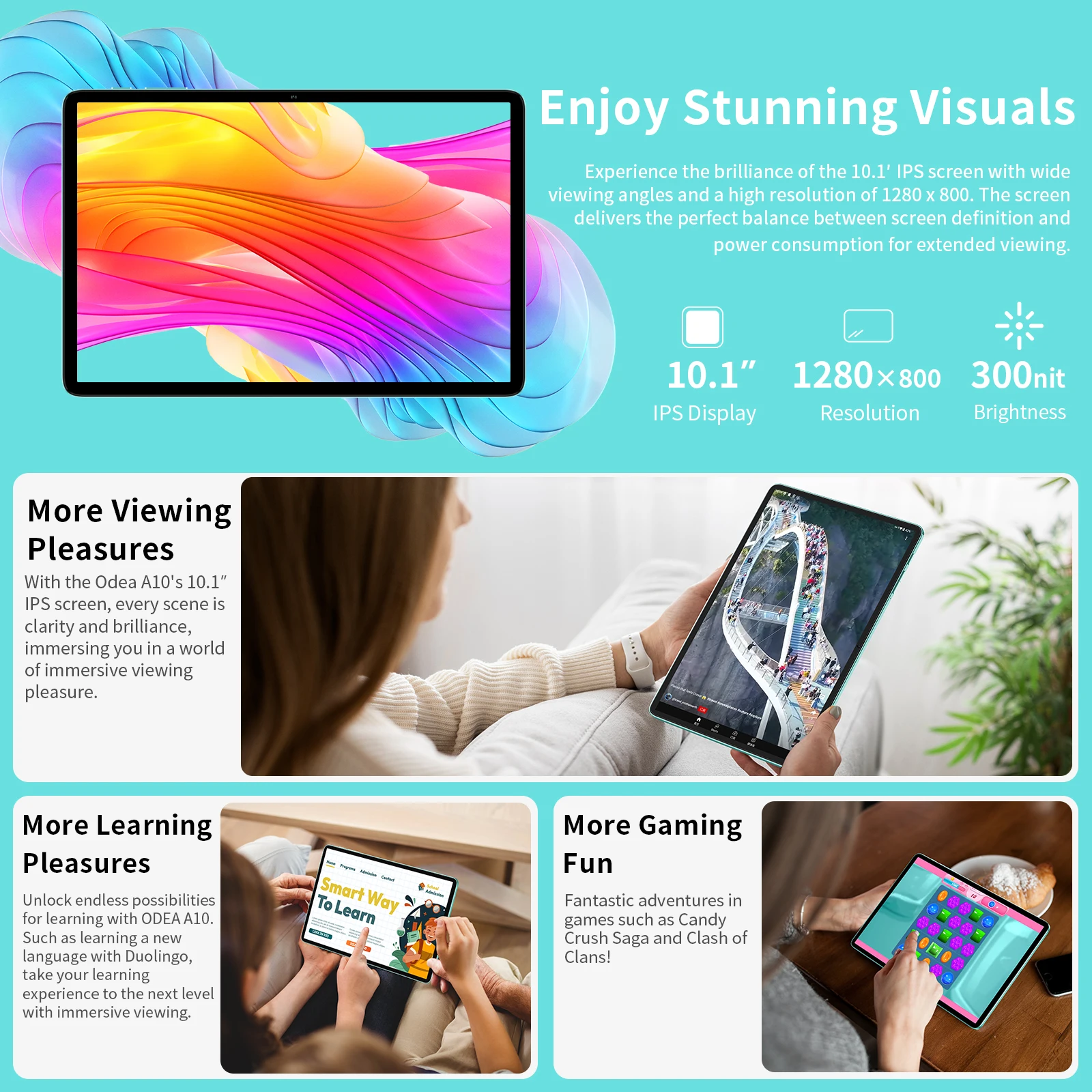 Tablet Odea A10 para Crianças, Android 14, Widevine L1, 10,1