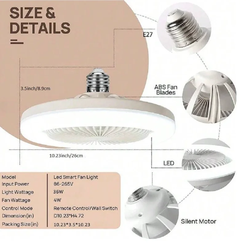 Ventilatori da soffitto a LED 1PC con luce LED lampada ventilatore E27 Base convertitore telecomando ventilatori da soffitto silenziosi intelligenti