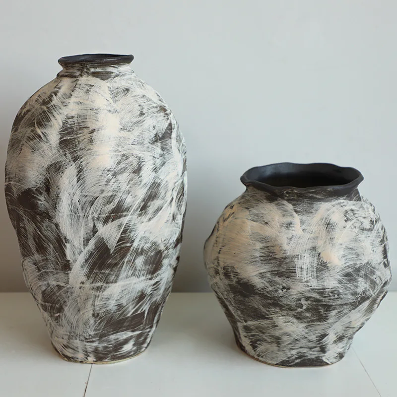 Jingdezhen ceramic vase retro nostalgic handmade hotel B&B surprise wind flower arrangement Zen ornament stoneware jar