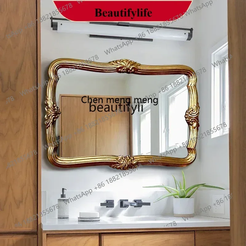 

Retro special-shaped bathroom mirror, wall-mounted washstand, anti-fog mirror, European-style engraved vanity mirror
