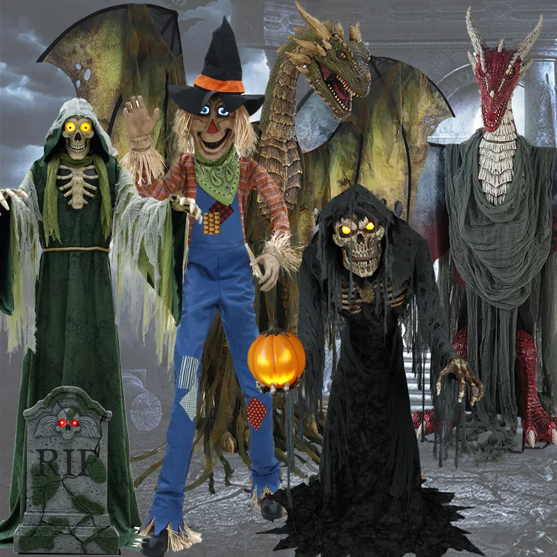 

Halloween big mechanical electric horror props secret room voice-activated induction flying dragon catching baby clown Trojan ho