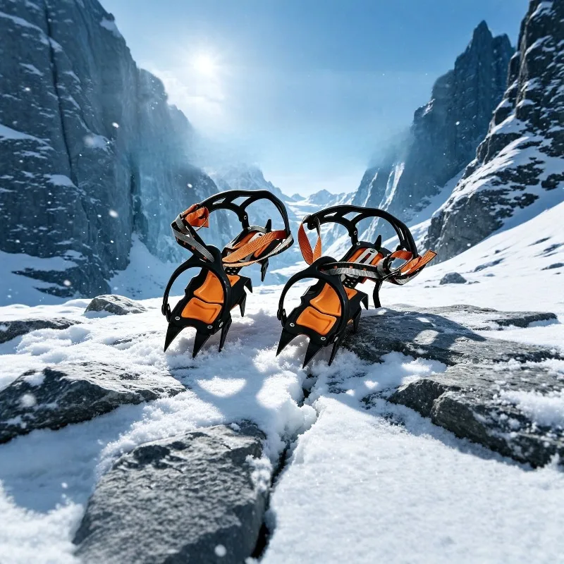 12-Tooth Ice Crampons Manganese Steel Non-Slip Shoe Covers for Snow Climbing and Ice Climbing Wear-Resistant Snow Crampons