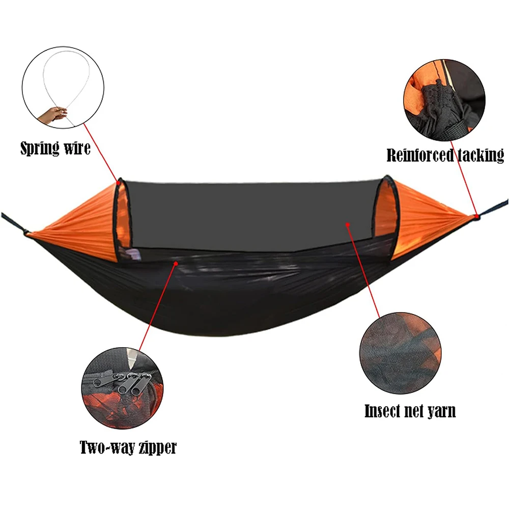 2Person Portable Hammock Bed Camping Outdoor Hanging Bed Hammock Swing Lightweight Hanging Mosquito Net Tree Straps Swing