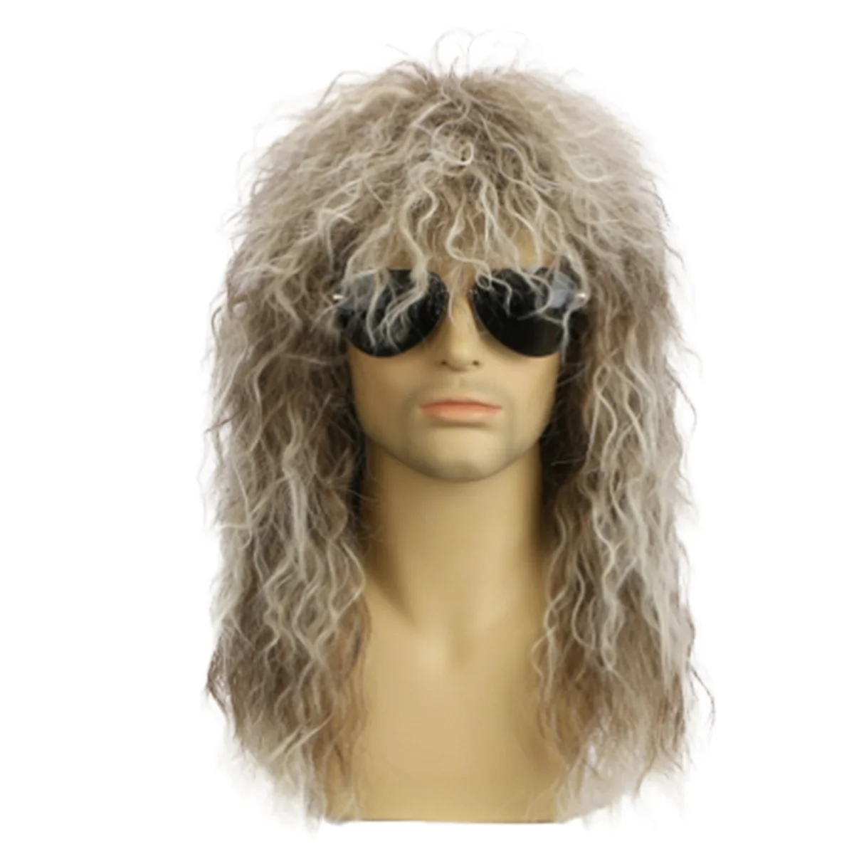 A72Z Men Wigs Punk Flaccid Long Curly Wig for Male High Temperature Fiber Rock Cosplay Costume ,Light Gold & Brown