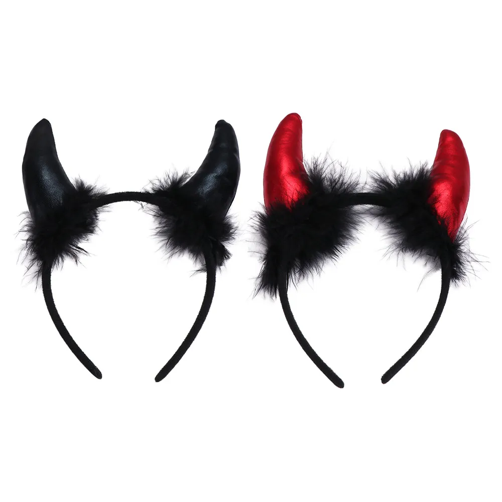 Red Black Feather Ox Horns Headband Cosplay Gothic Halloween Hair Band Headpiece Swallow Shaped Demon Hair Hoop Women Men
