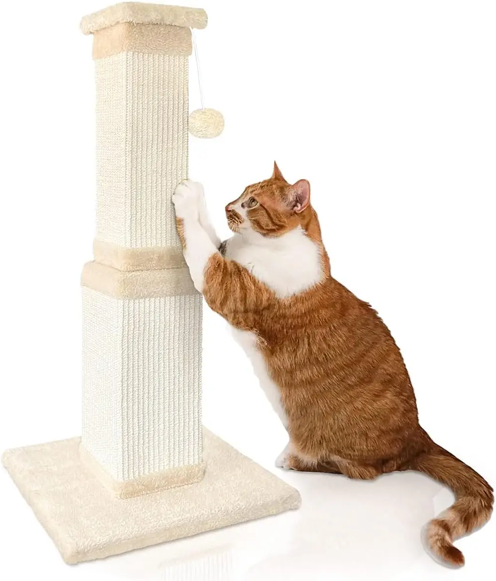 

32-Inch Cat Scratching Post With Plush Ball Cat Scratching And Climbing Toy - Sisal Scratching Board Protects Furniture