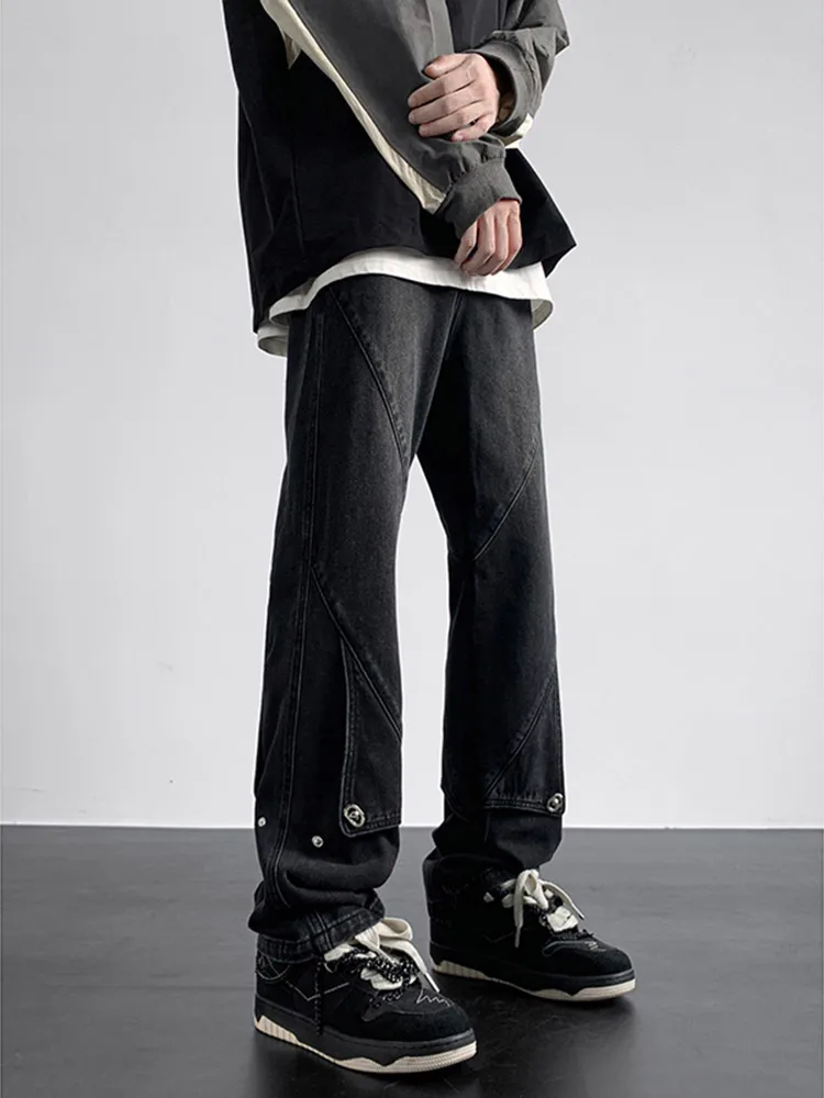 

Американские ретро-джинсы для мужчин, прямые брюки, весенне-осенние, модные, с пэчворком, расклешенные, в стиле High Street, длинные