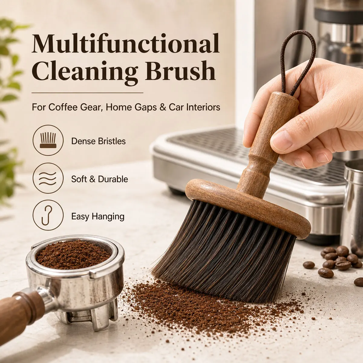 Multi-Purpose Cleaning Brush/Coffee Grounds Cleaning Brush, Soft-Bristled Brush, for Clearing Coffee Grounds and Keyboard Dust.