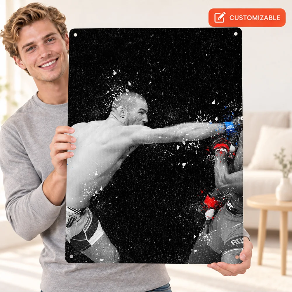 Sean Strickland Textured Metal Poster Personalized Aluminum Sign High Contrast Monochrome Photography Wall Art For Sports Lounge