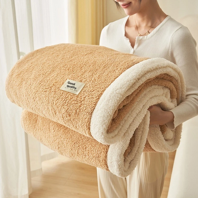 Solid Flannel Blanket with Thick Warm Coral Fleece: Double-Sided Plush Blanket for Winter Office Nap and Bed Cove