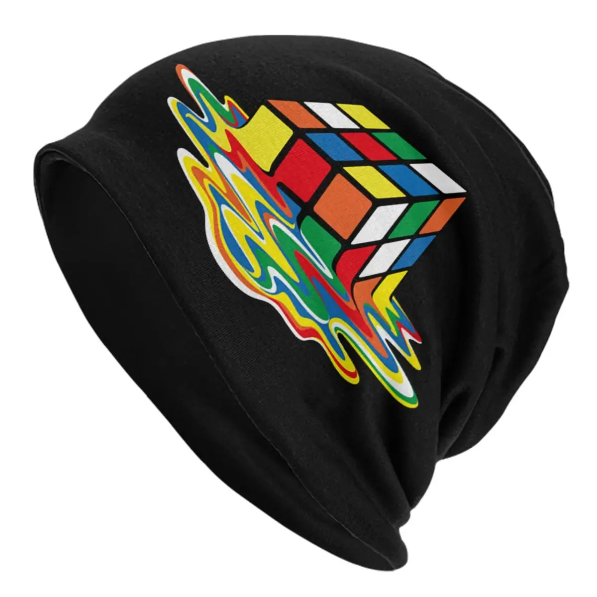 Custom Melted Rubix Cube Rubiks Skullies Beanies Caps Unisex Winter Knitted Hat Geometric Math Magic Bonnet Hats Outdoor Ski Cap