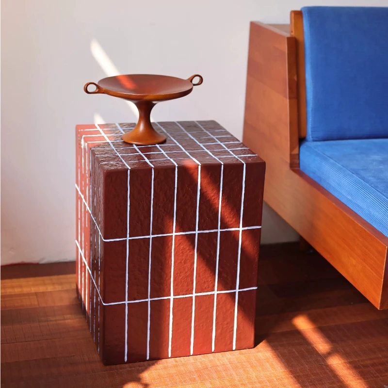 Korean Style Mosaic Pattern Side Table Square Bauhaus Nightstand for Bedroom Designer Coffee Table Modern Bedside Desk for Home