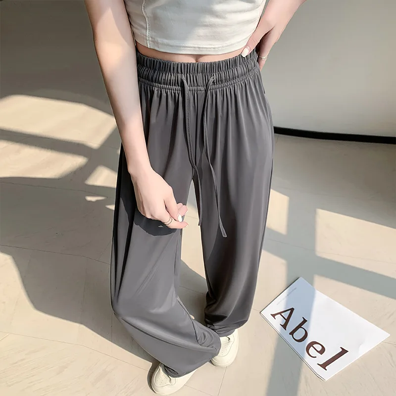 Wijde pijpen broek in wit Dames lente polyester plooien Jeugd stedelijke Kpop tailleband Training Hoge taille Twill Kinetisch gebundeld OL