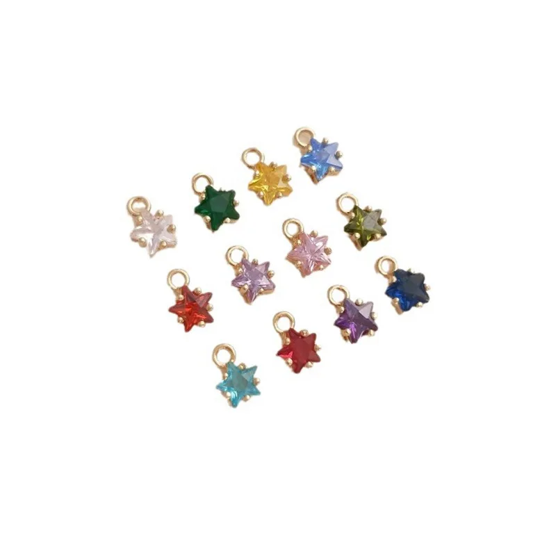 New Copper 5mm Five-pointed Star Birthstone Charms Zircon Beads For DIY Jewelry Necklace Making Bracelet Earrings Accessory