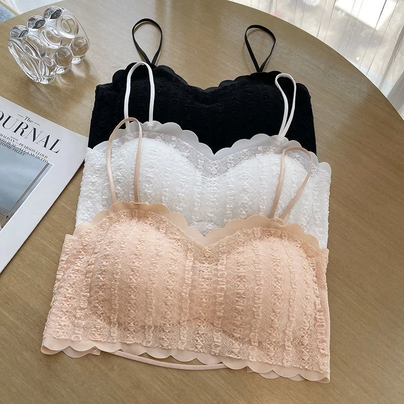 Sexy Lace Seamless Backless Back-Beautifying Tube Top Women's Bandeau Strap Chest Pad Vest Adjustable Small Sling Underwear