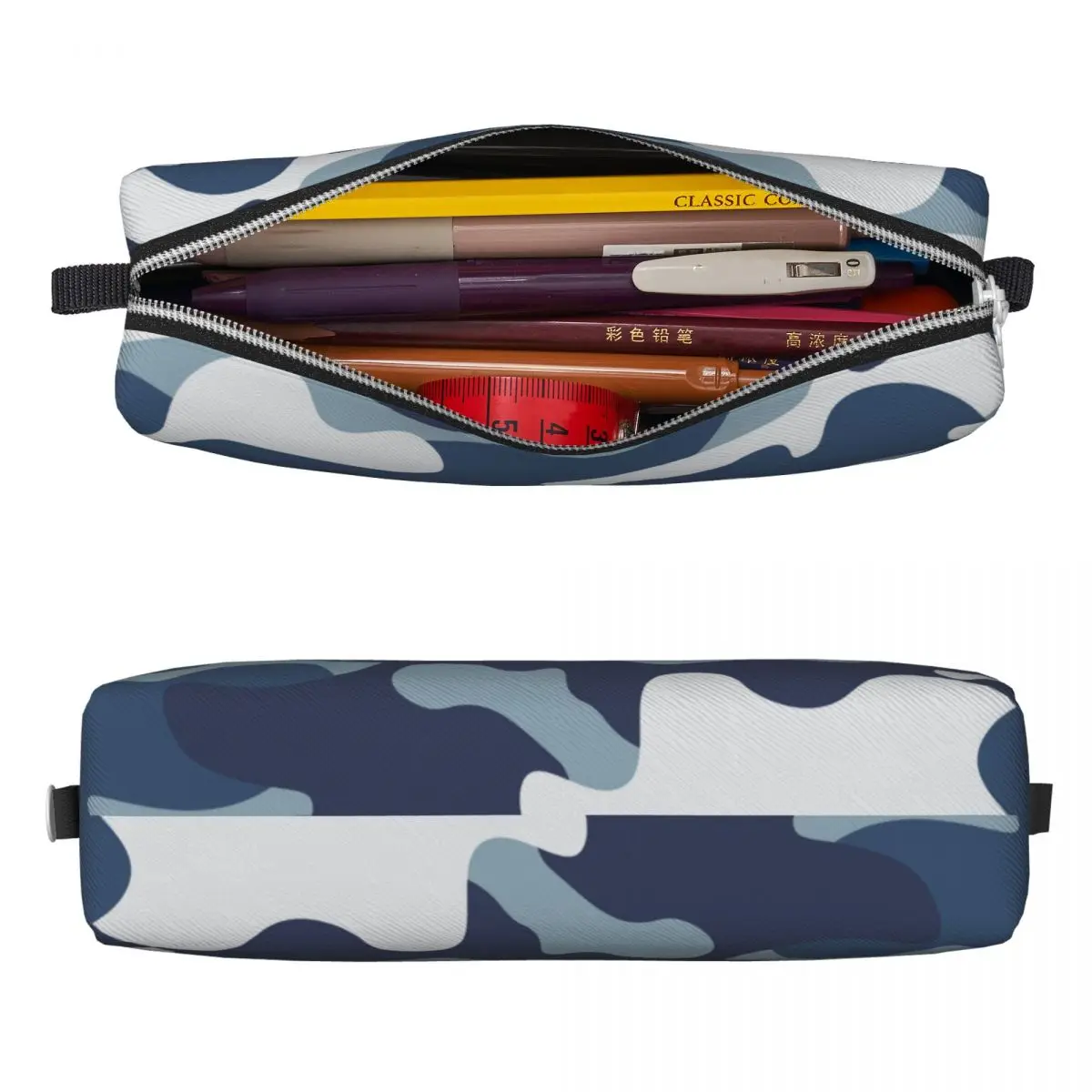 Estojo de grande capacidade para estudantes, camuflagem azul, caneta camo, arte moderna, acessórios escolares, presente para estudantes