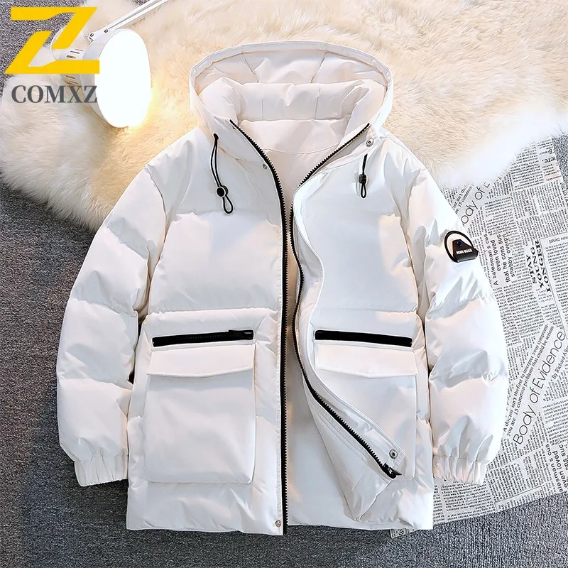 COMXZ Men Bread Jacket Plush Lined Heavy-Duty Travel Street Warm Comfortable Outdoor Puffer Jacket Windproof Ski Winter Padding