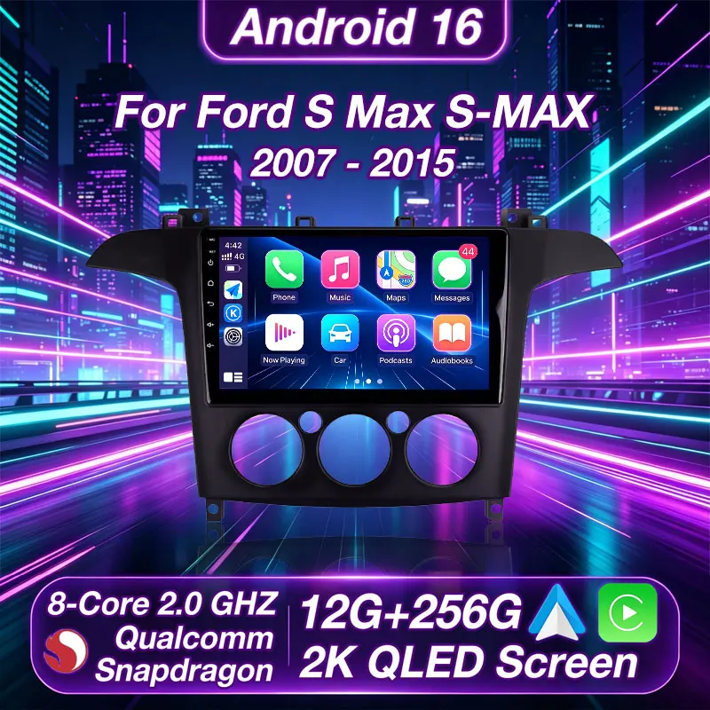 2Din Android 16 Car Radio For Ford S Max S-MAX 2007-2015 Multimedia Video Player 4G Carplay Auto Stereo GPS RDS IPS Head Unit