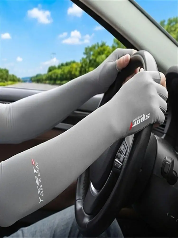 AliExpress NONE Ice Silk Sleeves Women Summer Sun Protection Men Fishing Cycling Breathable Two-Finger Non-Slip Gloves Arm Warmer Driving Sleeve
