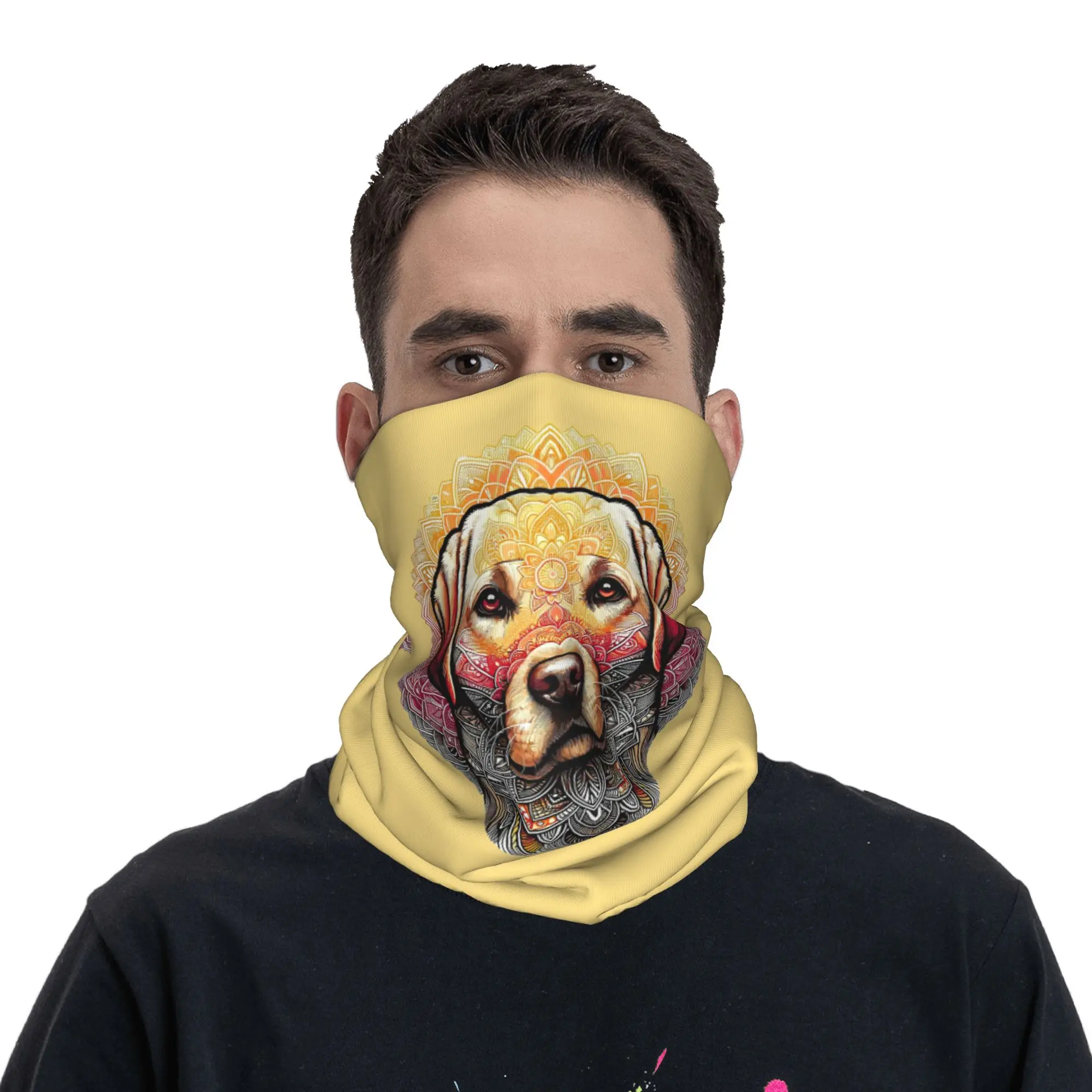 Majestic Labrador Mandala Harmonious Canine Portrait Bandana Neck Cover Printed Wrap Mask Scarf Balaclava Running for Men Women