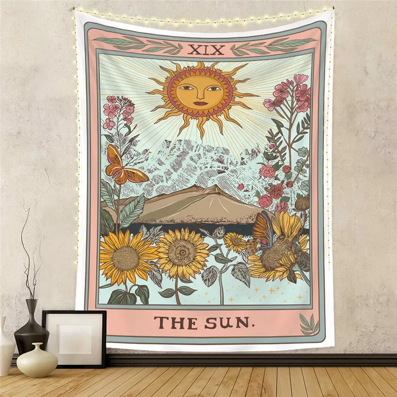 The Sun Moon Tarot Card Tapestry Modern Room Decorative Wall Hanging Cloth Bohemian Wall Tapestry Home Decor Background Cloth