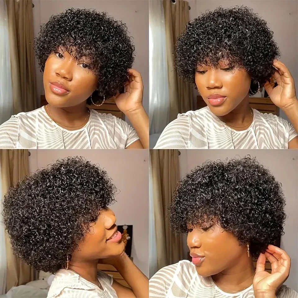 Remy Forte Short Curly Bob Wigs Human Hair Full Machine Made Bob Wigs Brazilian Hair Wigs Natural Black Glueless 100% Human Hair image 6