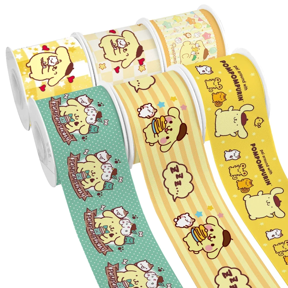 Japanese Sanrio Cartoon Pom Pom Purin Design Printed Grosgrain Satin Ribbon for Gift Wrapping Hair Bow 50 Yards