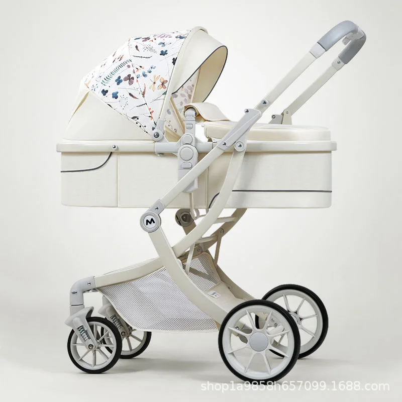 عربة أطفال خفيفة الوزن قابلة للطي ذات مناظر طبيعية عالية لحديثي الولادة في اتجاهين يمكن الجلوس والاستلقاء في اتجاهين لامتصاص الصدمات