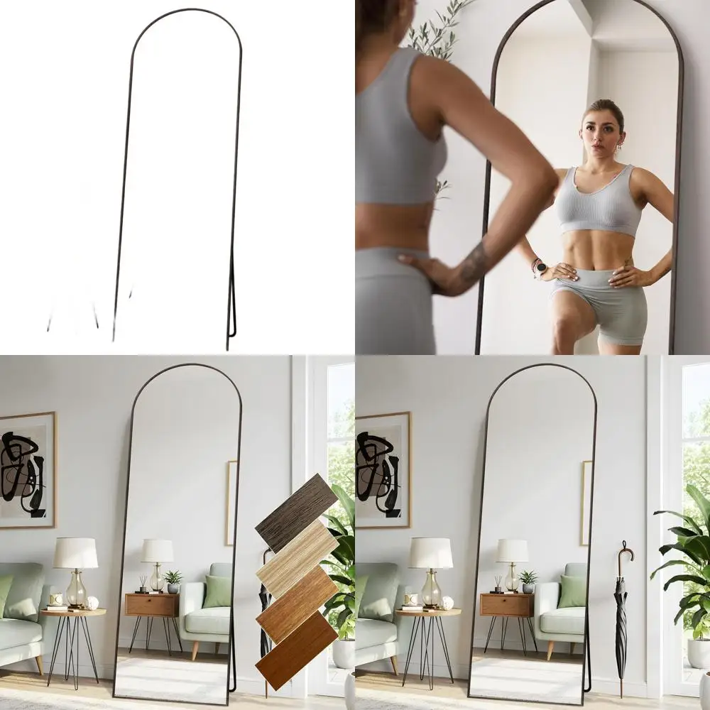 

26x71 Inch Arched Aluminum Floor Mirror in Classic Grayish Driftwood, Ideal for Bedroom, Living Room, and Hallway