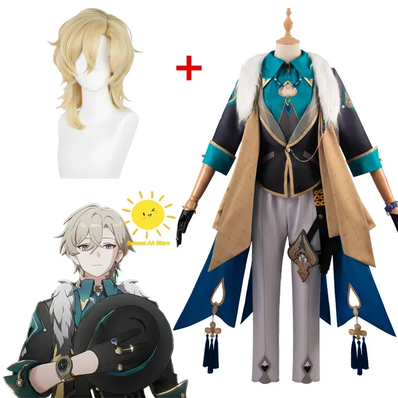 

Game Aventurine Cosplay Honkai Star Rail Cosplay Costumes Aventurine Coat Suits Uniform Blonde Wig Halloween Party Cos Adult Men