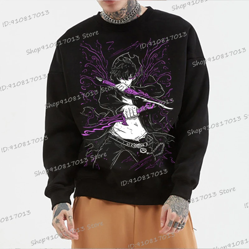 Anime Solo Leveling Sung Jinwoo Print Men Sweatshirt Harajuku Fashion Streetwear Hoodie Female/Male Anime Manga Classic Sweater