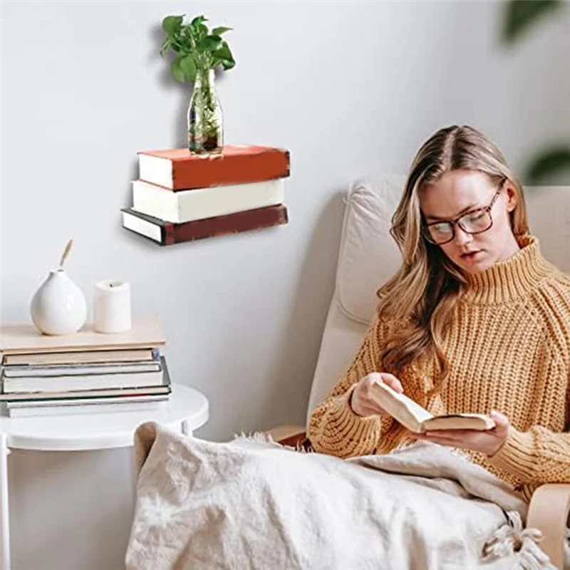 ABLB-6PCS Floating Bookshelf Duty Invisible Floating Bookshelves For Wall Space-Saving, Iron Plate Metal Book Storage Easy To Us