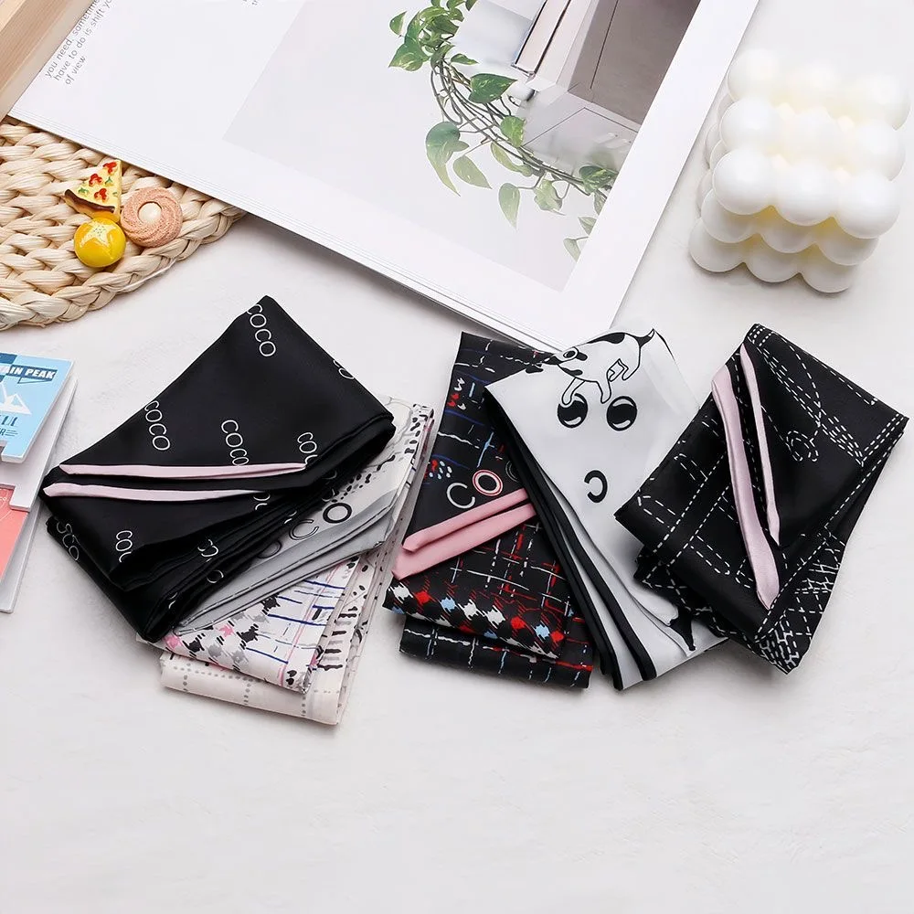 90x5cm French New Black White Long Scarf Decor Print Versatile Hair Ribbon Neck Band Gift Present for Women Fashion Accessory