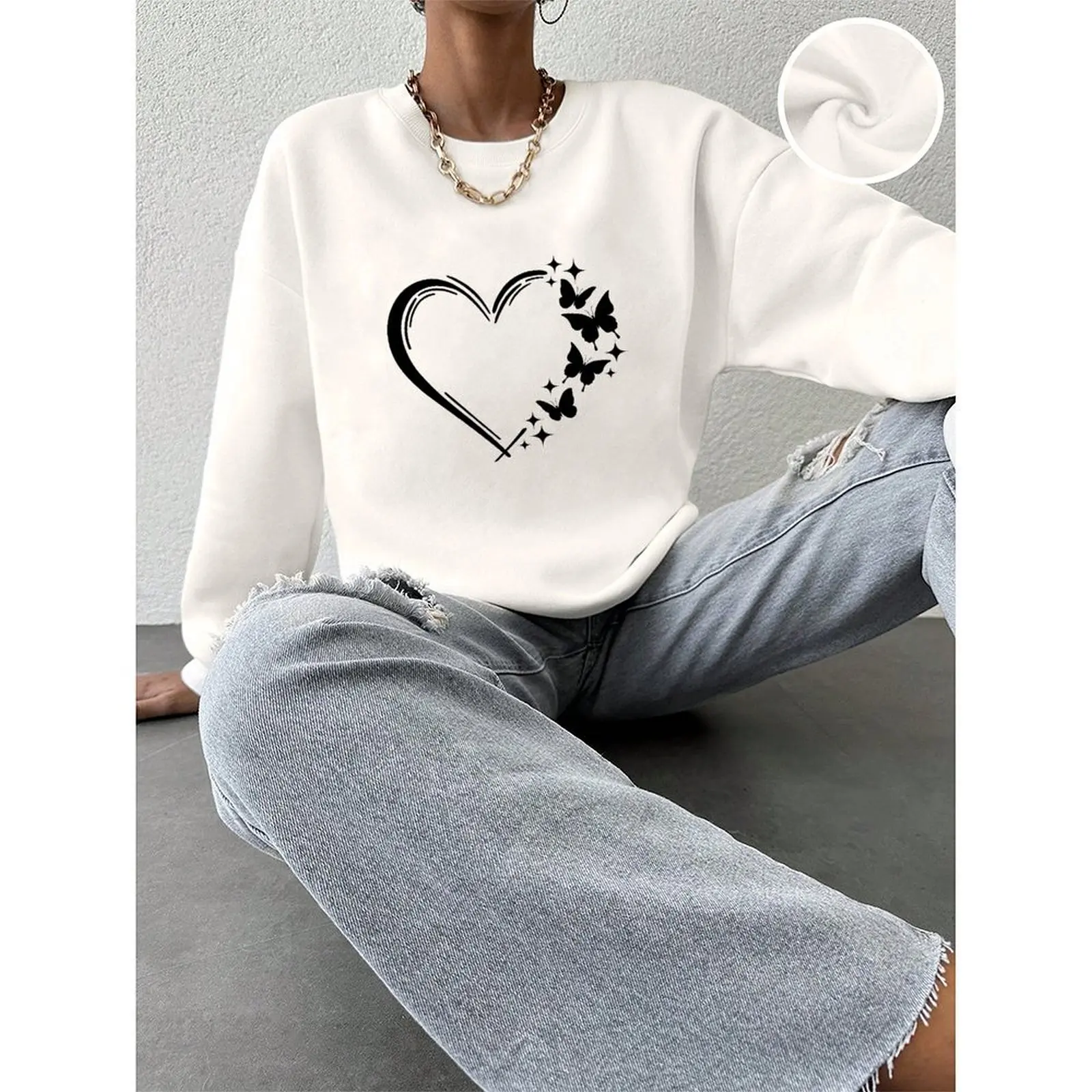

Women's Sweatshirts O-Neck Printed Pattern Boho Loose Casual Sports Pullovers Velvet Long Sleeve Sweater Winter For Women