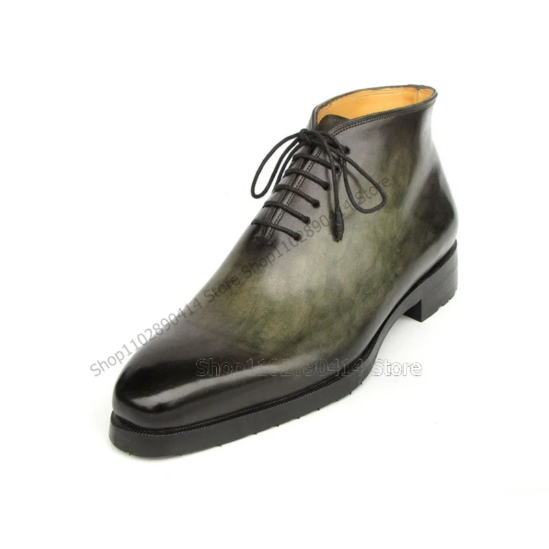 Stivaletti con spalline a punta quadrata di colore sfumato verde moda scarpe da uomo stringate lussuose scarpe eleganti da uomo per banchetti fatti a mano