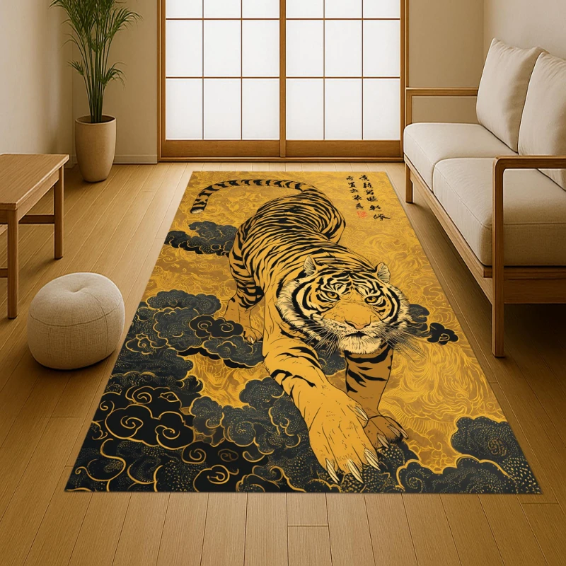 Floral Tiger Vintage Frame graphics large carpet,lounge coffee table,entrance hallway,dining area Welcome rug,Non Slip Rug
