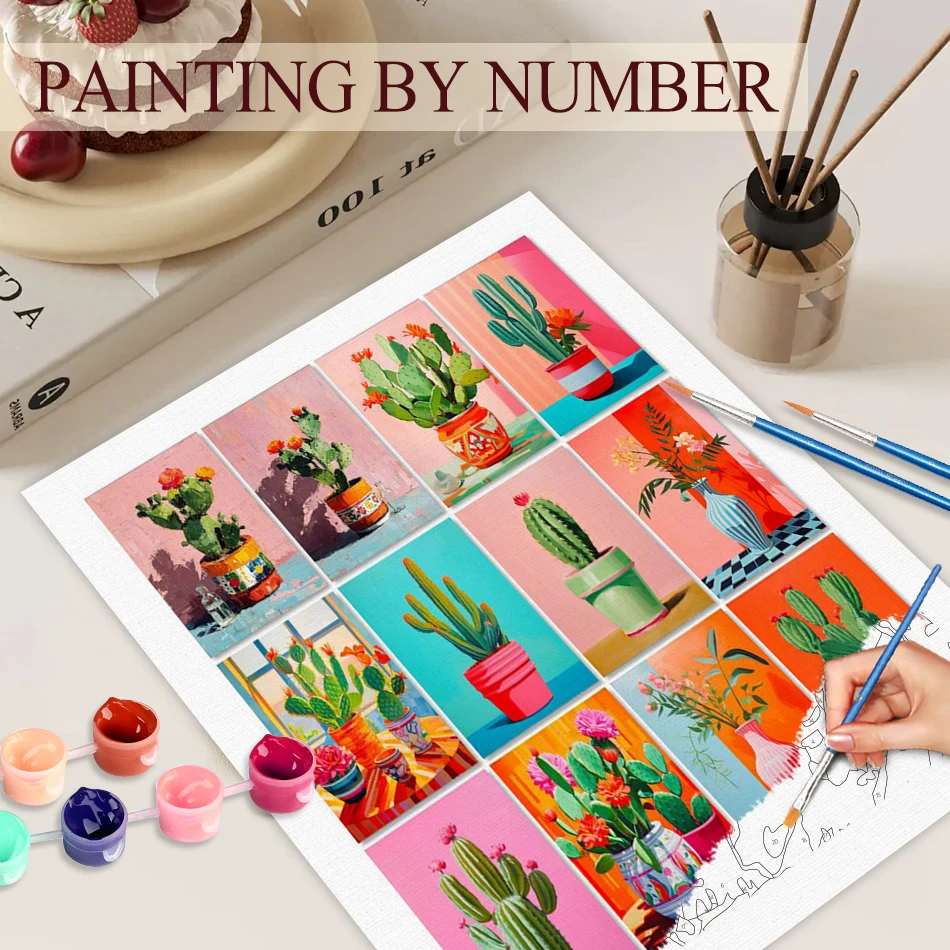 

GATYZTORY Coloring By Number Cactus scenery Kits DIY Painting By Numbers Drawing On Canvas HandPainted Home Decoration
