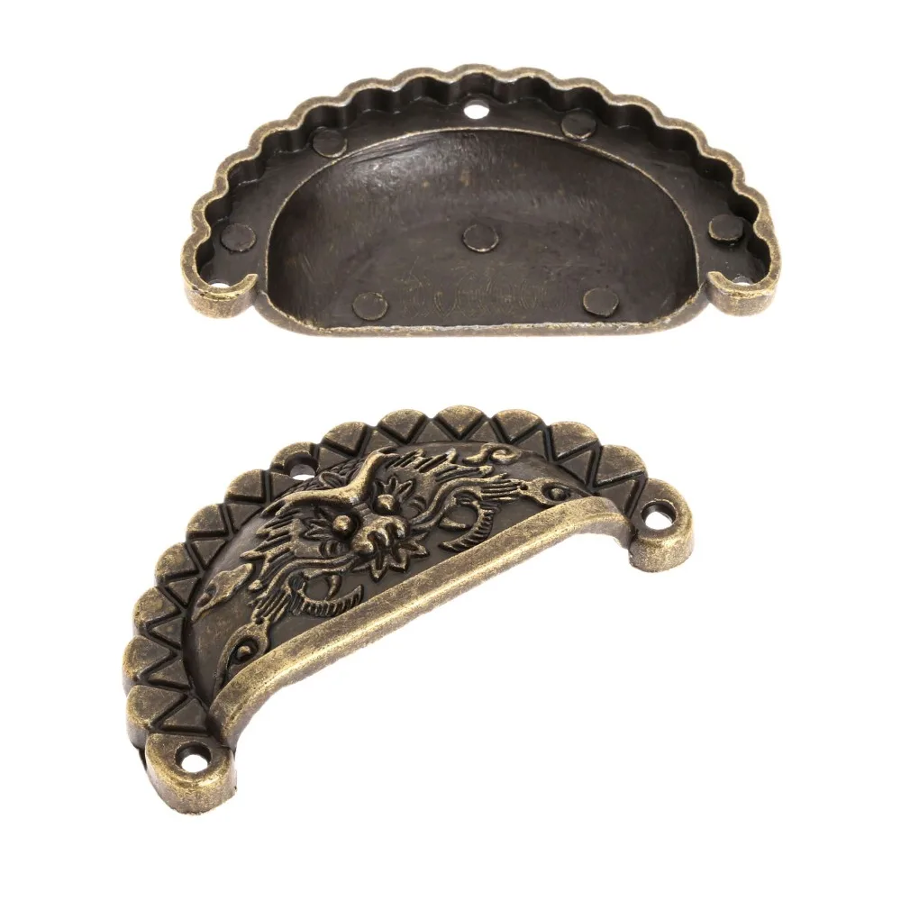 4Pcs Antique Furniture Handles Vintage Knobs and Pulls for Cabinet Dragon Shell Knobs Dresser Drawer Door Cupboard Pull Handle
