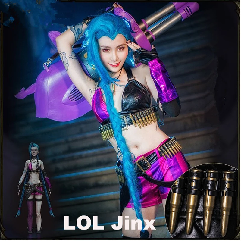 

LOL Girl Original Skin Jinx Cosplay Costume Cool Sexy Bikini Suits Women Halloween Clothes Female Uniform Anime Outfits Cos