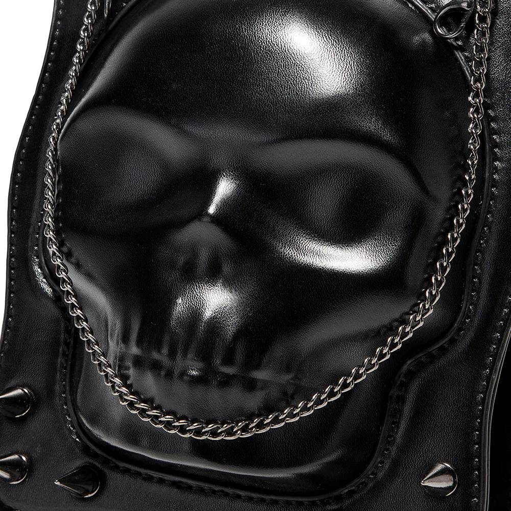 Dark Gothic Skull Bag Women’s Crossbody Bag PU Leather Cell Phone Bag Mini Purse Chain Shoulder Bag for Halloween Cosplay New