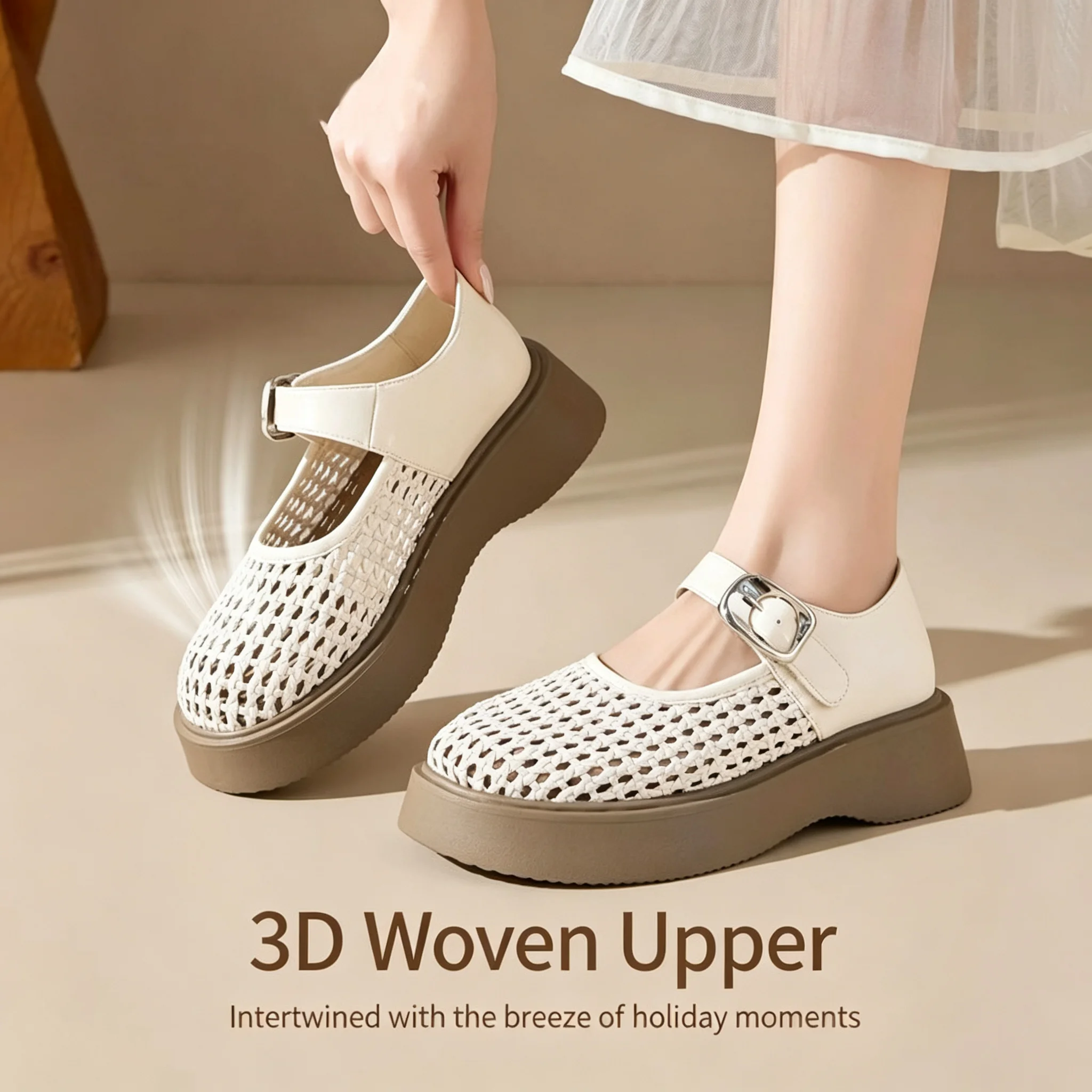 Women White Hollow Woven Mary  - Sandals ulasan dan harga
