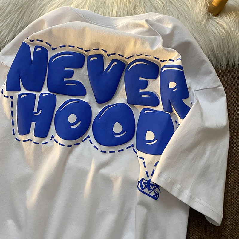 2022 estate nuovo cappuccio stampa schiuma T Shirt donna sciolto solido Tees Hip Hop Casual Tshirt oversize O collo femminile Y2k top Goth